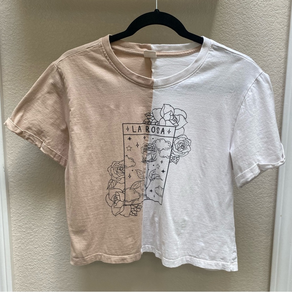 Vibe N’, Crop Top, Women’s, Juniors, Size L, White and Tan, Two Tone